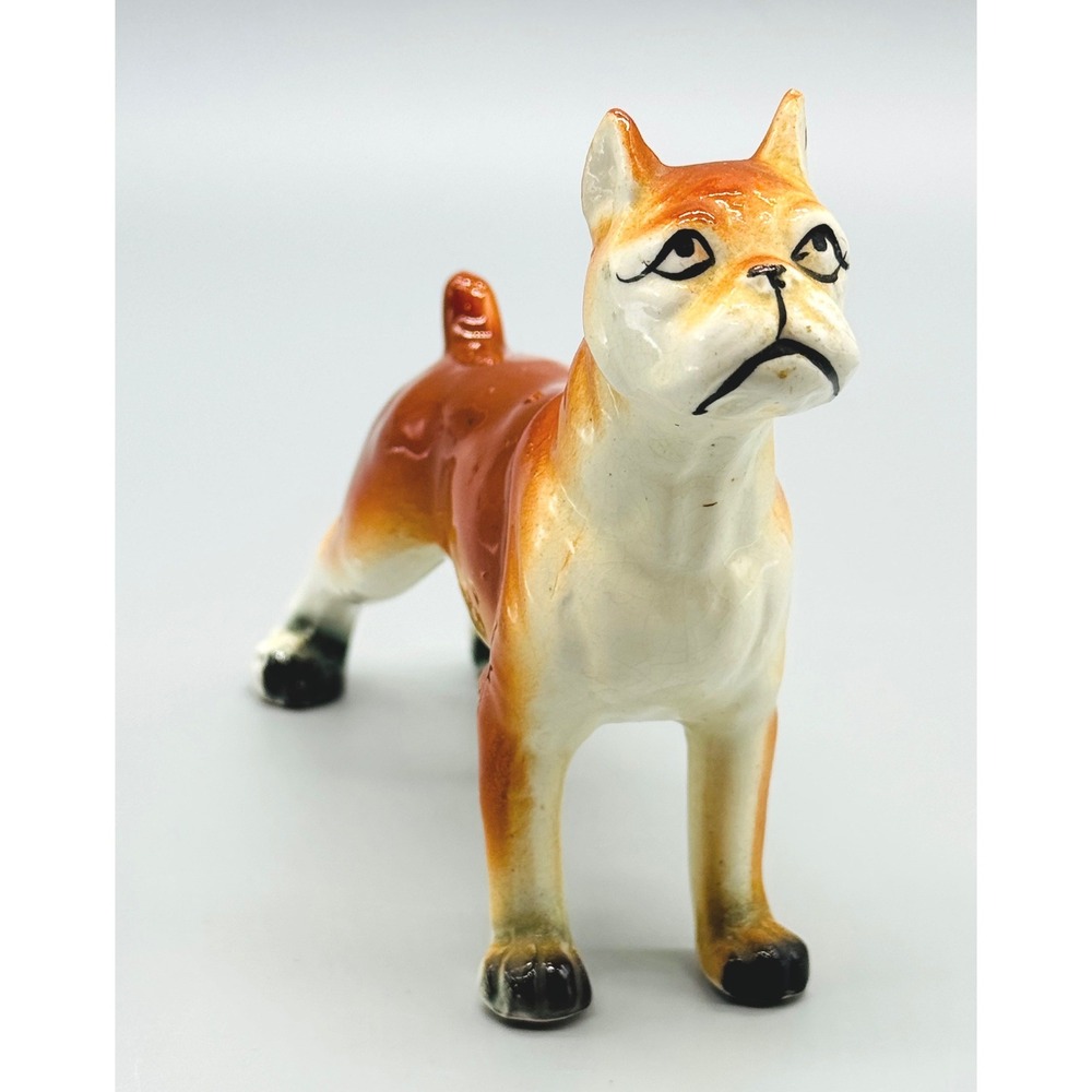Boxer Dog Figurine Porcelain Brown White Japan Vintage